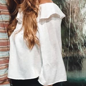 Off shoulder white satin blouse